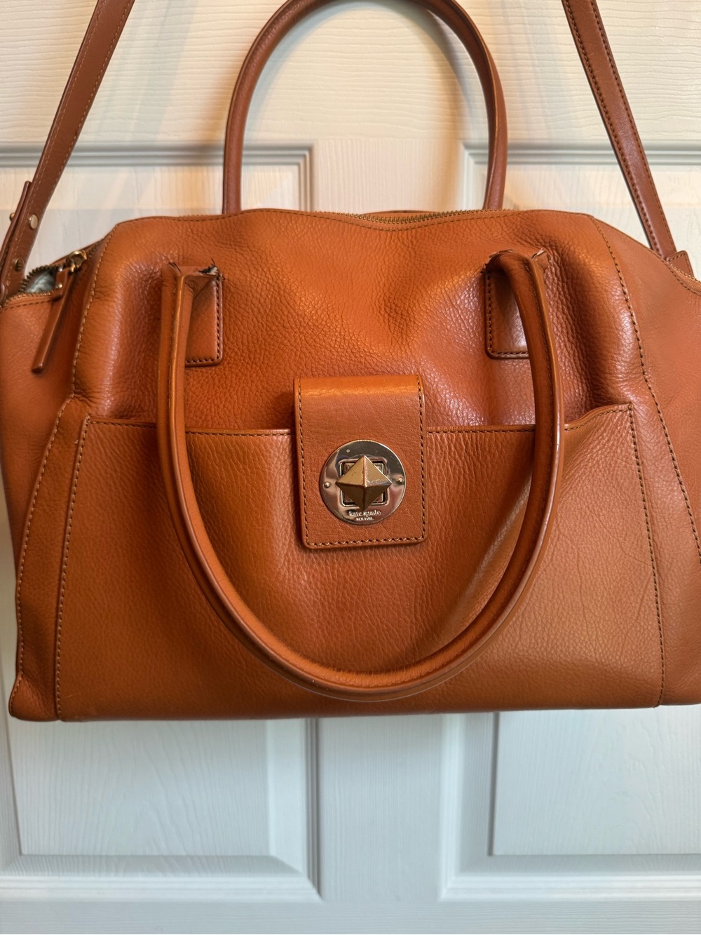 Kate Spade Leather Satchel Handbag in Cognac